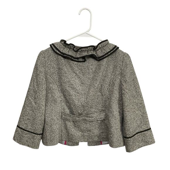 Ann Taylor LOFT Womens Gray Black Ruffle Trim Wool Blend Crop Jacket 6 Small - Picture 2 of 6